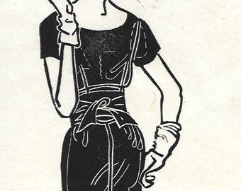 Little Black Dress Linoprint-Retro Midcentury Fashion Art- 4 of 10