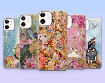 Capa para celular com arte indiana, estilo folclórico, com estampa de Ganesha, para iPhone 17 Pro, 16, 15, 14, 13, 12, Samsung S25, S24, S23Fe, S22, A16, A26, A56, Pixel 10, 9 Pro.