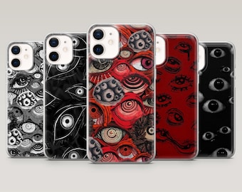 Creepy Eye-telefoonhoes Gore Horror Gothic Cover voor iPhone 17Pro, 16, 15, 14, 13, Samsung S25, S24, S23Fe, S22, A16, A26, A56, Pixel 10, 9Pro