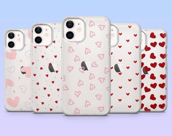 クリアハート スマホケース ピンクハート ミニハートカバー iPhone 17Pro、16、15、14、13、Samsung S25、S24、S23、S22、A16、A26、A56、Pixel 10、9用