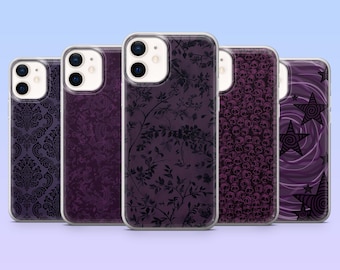 Lila grunge telefonskal gotisk skräck för iPhone 17Pro, 16, 15, 14, 13, 12, Samsung S25, S24, S23, S22, A16, A26, A56, Pixel 10, 9Pro