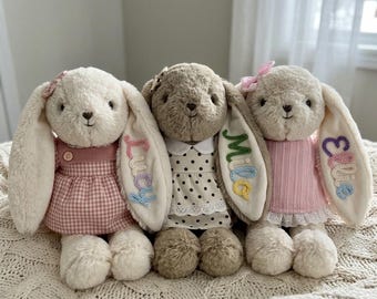 Gepersonaliseerd knuffelkonijn met naam, geborduurd naam pluche konijn, kraamcadeau voor een meisje, cadeau voor een pasgeborene, kraamcadeau
