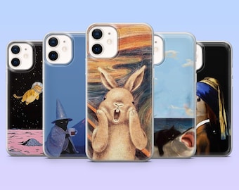 Animal Parody Phone Case Funny Cat Meme Cover for iPhone 17Pro, 16, 15, 14, 13, 12, Samsung S25, S24, S23Fe, S22, A16, A26, A56, Pixel 10, 9