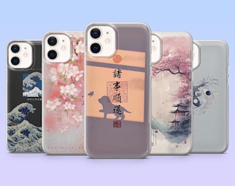 Capa de celular japonesa com arte asiática para iPhone 17 Pro, 16, 15, 14, 13, 12, Samsung S25, S24, S23Fe, S22, A16, A26, A56, Pixel 10, 9 Pro.