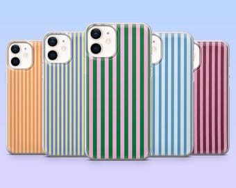 Stripe Phone Case Simple Cute Line Cover for iPhone 17Pro, 16, 15, 14, 13, 12, Samsung S25, S24, S23Fe, S22, A16, A26, A56, Pixel 10, 9Pro