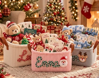 Gepersonaliseerde kerstmand met naam, kerstavondcadeau voor kinderen, eerste kerstcadeau voor de baby, op maat gemaakte speelgoedmand
