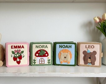 Gepersonaliseerd stilteboek voor peuters, vilten activiteitenboek met naam, Montessori sensorisch boek, babyactiviteitenboek, cadeau voor de eerste verjaardag