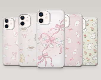 Spring Rabbit Phone Case Pink Aesthetic Bunny Cover for iPhone iPhone 17Pro, 16, 15, 14, 13, Samsung S25, S24, S23, S22, A16, Pixel 10, 9