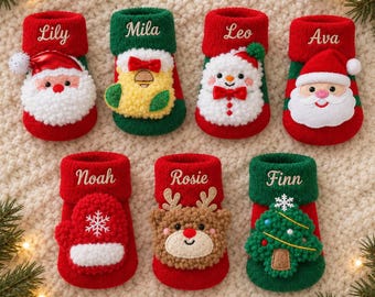 Personliga julstrumpor till babyn med namn, broderade julstrumpor till barnets första jul, julklapp till nyfödd, halkfria babystrumpor 0-12 månader