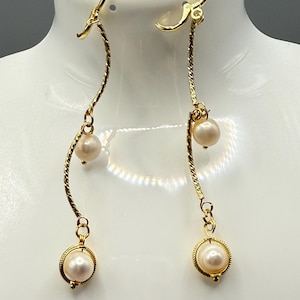 Elegant Long Pearl Dangle Earrings, Gold Plated Statement Drop Earrings, Handmade Baroque Pearl Jewelry, Gift for Her, Bridal Earrings
