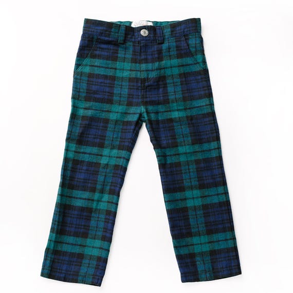Kids Christmas Pants Boys Plaid Navy and Green Pants Boys Holiday