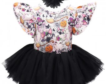 Girl Halloween Outfit Spooky tutu outfit for girls Baby girl halloween matching outfit Girls halloween shirt toddler girl black tutu
