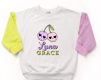 Personalized Halloween Toddler Girl Sweatshirt: Spooky Skull fall baby girl shirt