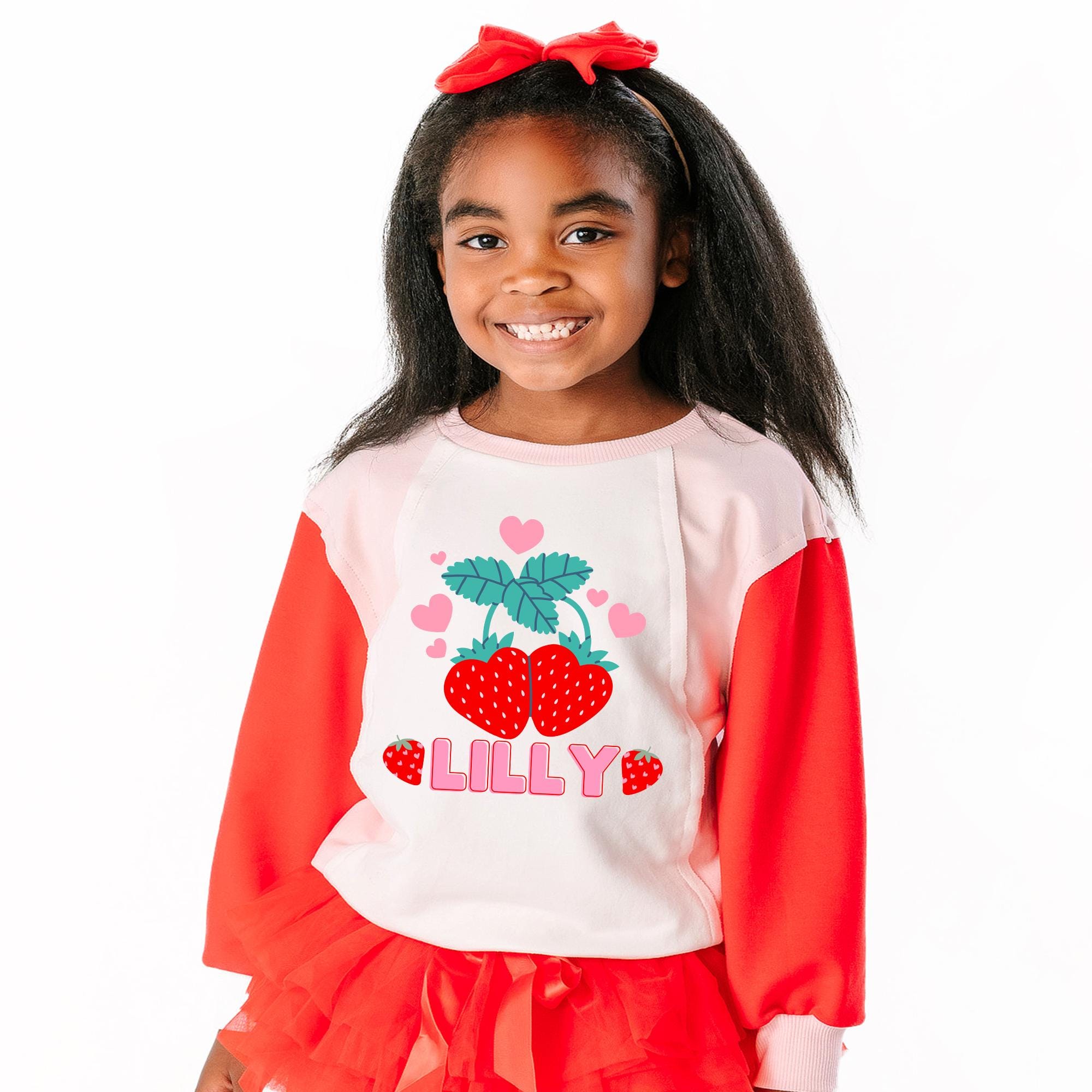 Personalized Valentine Sweatshirt for Girls, Custom Name strawberry Sweater, Cute Kids Valentine Outfit, Baby Girl 1st Valentine Shirt
