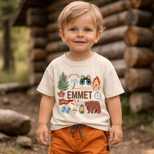 Personalized Kids Camping shirt, Custom hiking Toddler tee, Adventure Outdoors Camp Shirt, Nature Bear Forest Boy Gift, national parks shirt