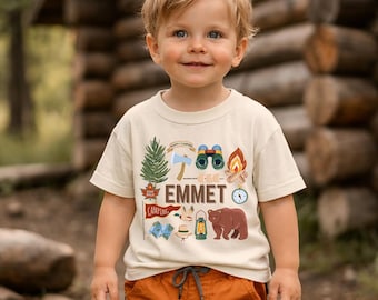Personalized Kids Camping shirt, Custom hiking Toddler tee, Adventure Outdoors Camp Shirt, Nature Bear Forest Boy Gift, national parks shirt