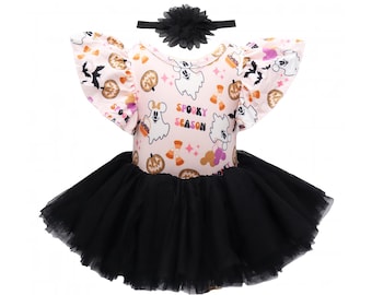 Girl Halloween Outfit Spooky tutu outfit for girls Baby girl halloween matching outfit Girls halloween shirt toddler girl black tutu
