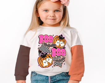 Halloween Girl Boo shirt, cute toddler girl halloween sweatshirt, Boo pumpkin and ghosts baby girl halloween outfit