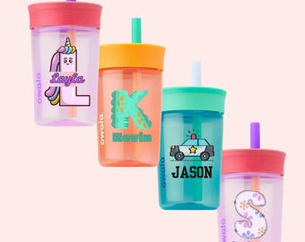 Copo térmico infantil personalizado Owala de plástico, 443 ml (15 oz), livre de BPA, com nome personalizado.
