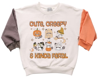 Cute but Feral Halloween Toddler Sweatshirt, Raccoon halloween Shirt for kids, funny kids halloween shirt, Spooky Feral halloween shirt