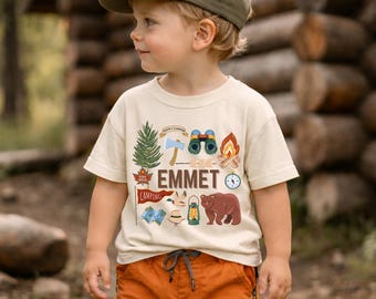 Personalized Kids Camping shirt, Custom hiking Toddler tee, Adventure Outdoors Camp Shirt, Nature Bear Forest Boy Gift, national parks shirt