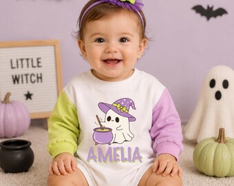 Girl halloween shirt Personalized Halloween ghost witch Girl Toddler Sweatshirt Custom girl ghost Shirt pumpkin patch baby rompe