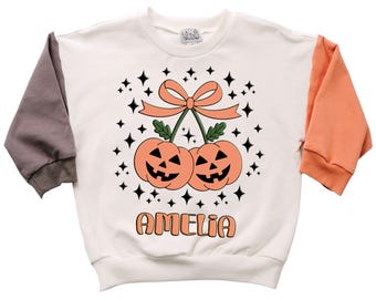 Personalized Girl Halloween Pumpkin shirt Pumpkin Bow toddler Spooky sweatshirt