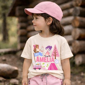 Personalized Kids Camping shirt, Custom hiking Toddler tee, Adventure Outdoors Camp Shirt, Nature Bear Forest girl Gift national parks shirt