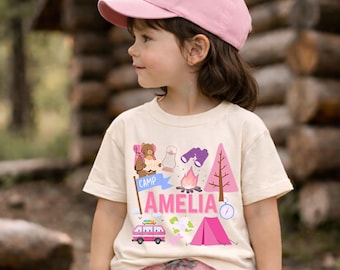 Personalized Kids Camping shirt, Custom hiking Toddler tee, Adventure Outdoors Camp Shirt, Nature Bear Forest girl Gift national parks shirt