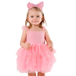 Pink tutu dress with matching headband baby girl first birthday dress toddler girl dress cute pink dress for girls