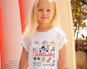 Personalisiertes 4. Juli Kleinkind-Mädchen-Shirt: Benutzerdefiniertes Vatert-Grafik-T-Stück