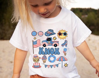 Personalized 4th of July Kids Shirt: Custom Name USA Graphic Tee