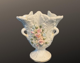 Vase en porcelaine Lefton #825 | Vase floral en porcelaine peint à la main | Récipient en céramique rose rose