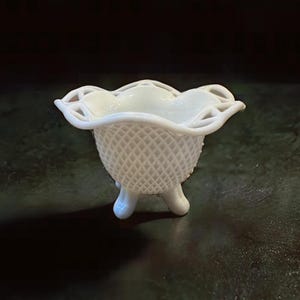 Vintage Imperial laced milk glass candy bowl.