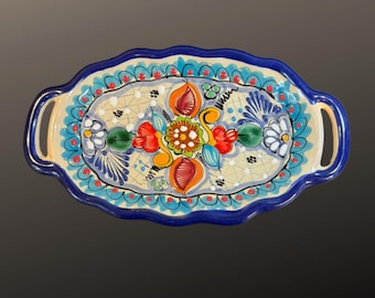Talavera tray, exquisitely handpainted. Signed. 10.5”