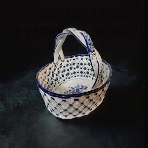 Large Portuguese porcelain hand-painted basket. R.C. & L.C.