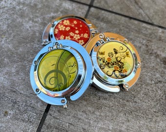 Gancho para bolso con espejo compacto / Elegantes colgadores plegables para bolsos