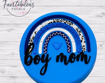 Blue Boy Mom Rainbow Silicone Focal Bead | 30mm Custom Engraved Boy Mom Bead for Pens | Badge Reels | Keychains | DIY Crafts