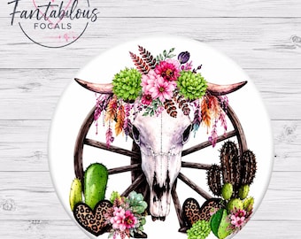 Western Cow Skull Focal Bead | Floral Cow Skull Silicone Bead | Boho Western Bead | Cactus Focal Bead | Cowgirl Bead | 30mm Bead