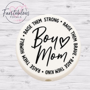 Boy Mom Raise Them Strong Silicone Focal Bead | 30mm Custom Engraved Boy Mom Bead for Pens | Badge Reels | Keychains | DIY Crafts