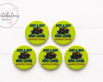 Just a Boy Who Loves Monster Trucks Silicone Focal Bead | 30mm Custom Engraved Monster Truck Bead for Pens | Badge Reels | Keychains | DIY