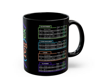 Kubek, Idealny prezent dla programisty, Filiżanka do kawy dla programisty, Projekt ściągawki Regex, Prezent dla programisty, Kubek do kodowania, Prezent dla programisty