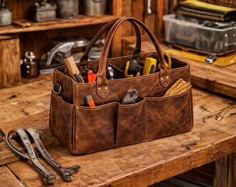 Genuine Leather Tool Bag, Leather Tool Tote,Handmade Leather Tool Organizer,Heavy Duty, Electrician Tool Bag,Carpenter Tool Bag,Gift for Him