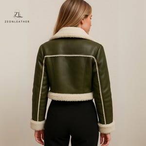 Women’s Black Cropped Aviator Jacket, Streetwear Jacket, Pilot RAF Bomber Jacket, Women’s Real Shearling Fur Lined Winter Coat, Gift For Her