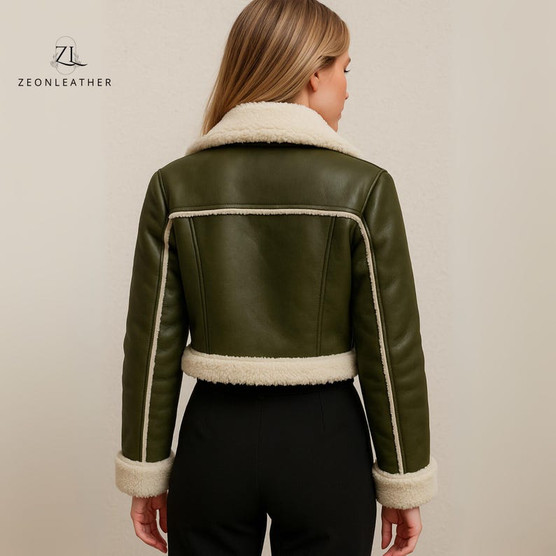Women’s Black Cropped Aviator Jacket, Streetwear Jacket, Pilot RAF Bomber Jacket, Women’s Real Shearling Fur Lined Winter Coat, Gift For Her