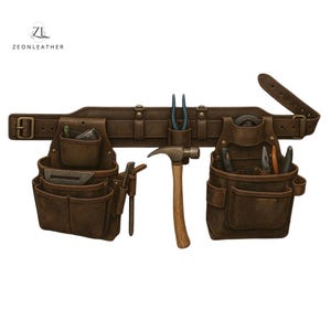 Personalized Handmade Leather Tool Belt with Suspenders – Heavy-Duty Rig for Carpenters, Electricians & Contractors | Full-Grain Leather.