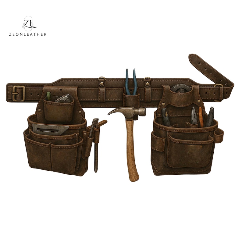 Personalized Handmade Leather Tool Belt with Suspenders – Heavy-Duty Rig for Carpenters, Electricians & Contractors | Full-Grain Leather.