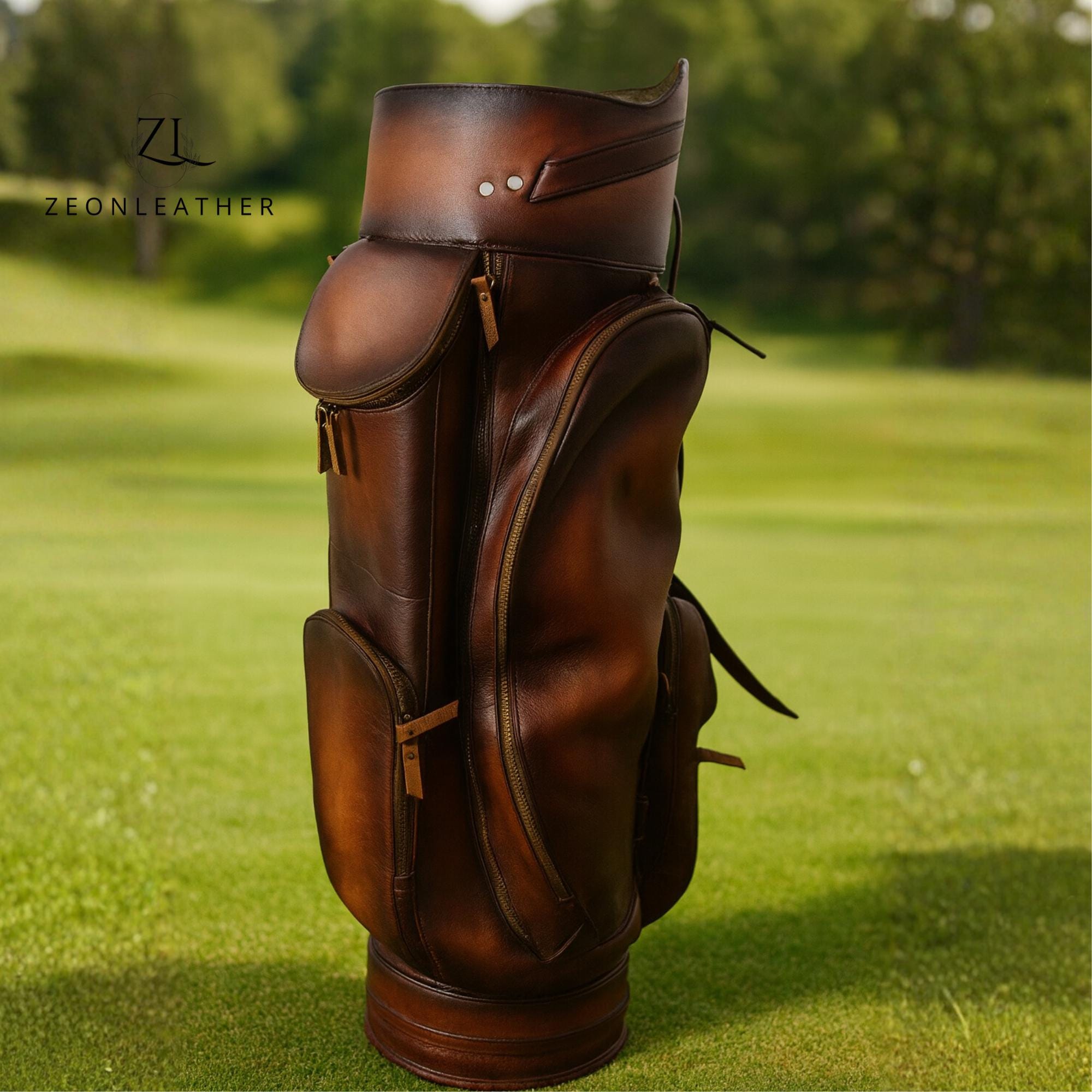 Handmade Full Grain Leather Golf Bag With Matching Cover, Vintage