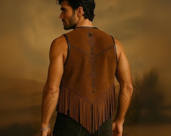 Custom Suede Fringe Vest: Men's Western Cowboy Boho Style