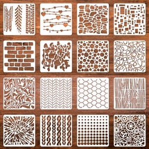 16 STKS 6 x 6 inch textuurstencils voor ambachten op hout, muur, plastic herbruikbare tekensjablonen, geweldig cadeau voor ambachtsliefhebber, geometrische stencils
